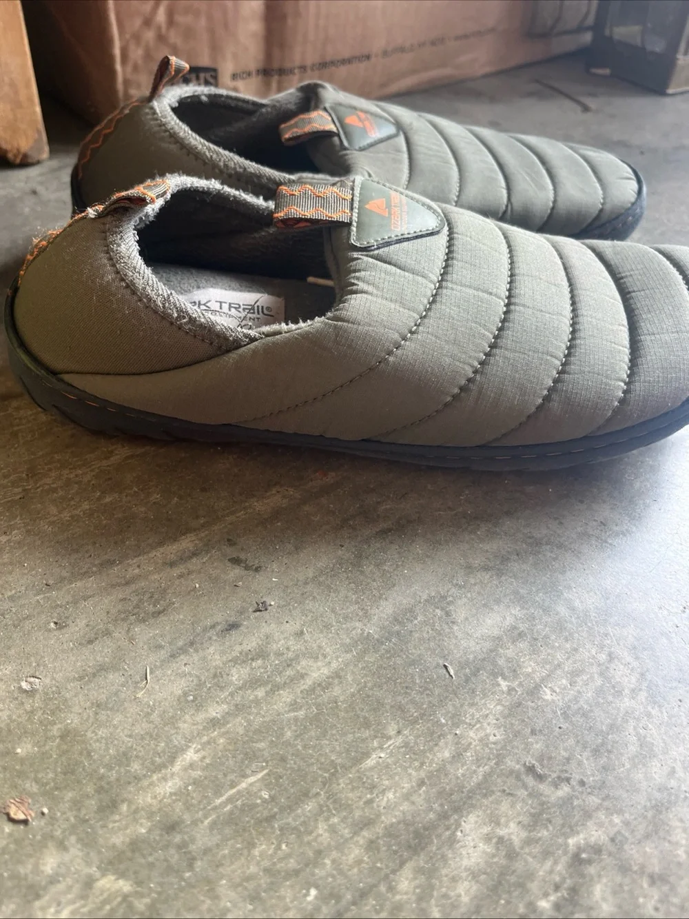 Ozark Trail Quilted Slip-On Loafers in Olive with Orange Accent
